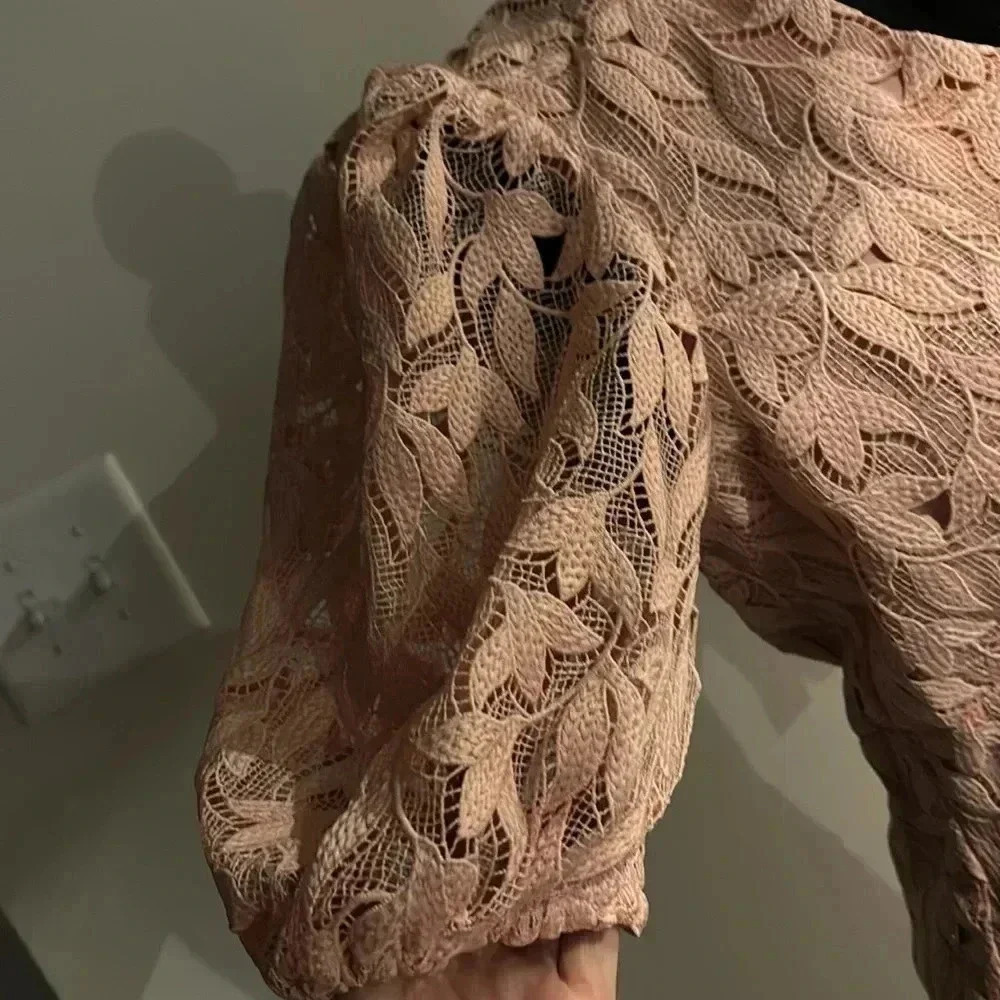 Shoshanna Alize Blush,Lace Overlay,V-Neck,Short Puff Sleeves,A-Line,Empire Waist — image 6 of 8